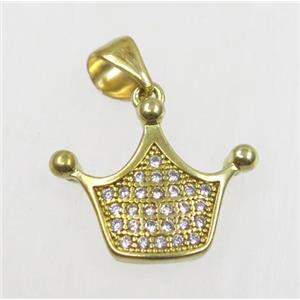 raw Brass Crown pendant paved zircon, approx 14-15.5mm