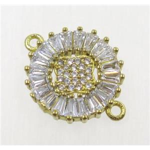 raw Brass sunflower connector paved zircon, approx 15mm dia