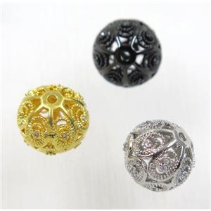 round copper beads pave zircon, mix color, approx 12mm dia