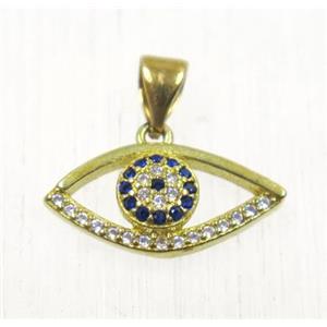 Raw Brass eye pendant paved zircon, approx 8x17mm