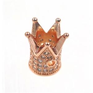 copper crown beads paved zircon, rose gold, approx 9x12mm