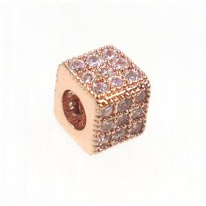copper cube beads paved zircon, rose gold, approx 4x4.5x4.5mm