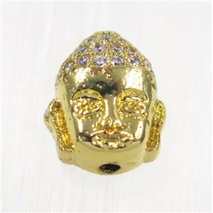 copper buddha beads paved zircon, gold plated, approx 9x10.5mm