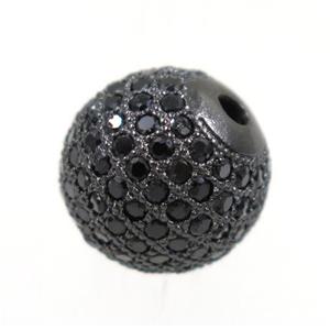 round copper beads paved black zircon, black plated, approx 12mm dia