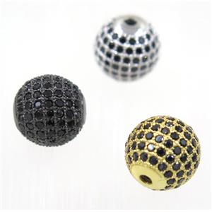 round copper beads paved black zircon, mix color, approx 12mm dia