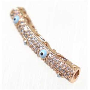 copper tube beads paved zircon with evil eye, rose gold, approx 5x28mm