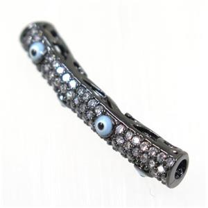 copper tube beads paved zircon with evil eye, black plated, approx 5x28mm