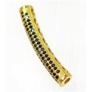 copper tube beads paved zircon, gold plated, approx 4.5x30mm