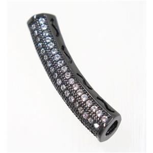 copper tube beads paved zircon, black plated, approx 5.5x25mm