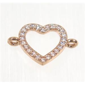 copper Heart connector paved zircon, rose gold, approx 11mm wide