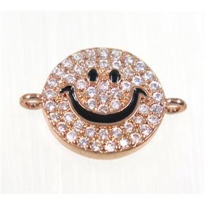 copper emoji face connector paved zircon, rose gold, approx 12mm dia