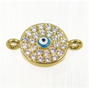 copper evil eye connector paved zircon, gold plated, approx 10mm dia