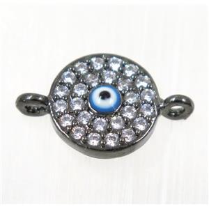 copper evil eye connector paved zircon, black plated, approx 10mm dia