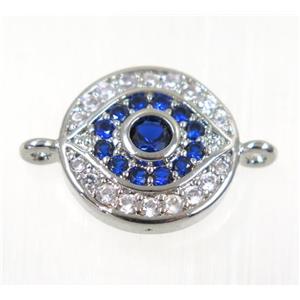 copper evil eye connector paved zircon, platinum plated, approx 13.5mm dia