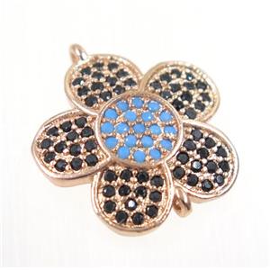 copper flower connector paved zircon, rose gold, approx 17mm dia