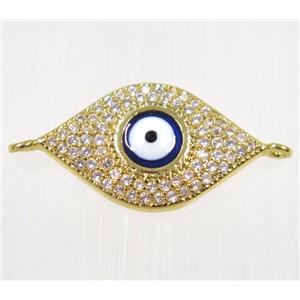 copper Evil eye connector paved zircon, gold plated, approx 13.5x22mm