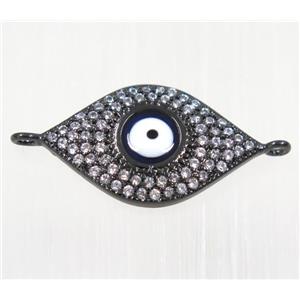 copper Evil eye connector paved zircon, black plated, approx 13.5x22mm