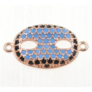 copper Eye Protection connector paved zircon, rose gold, turq, approx 13x18mm