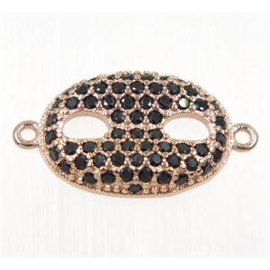 copper eye protection connector paved black zircon, rose gold, approx 13x18mm