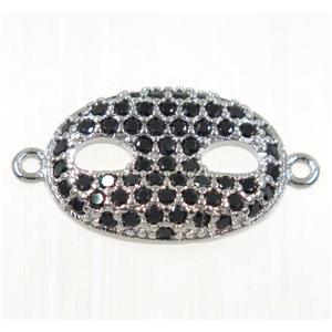 copper eye protection connector paved black zircon, platinum plated, approx 13x18mm