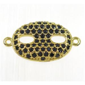 copper eye protection connector paved black zircon, gold plated, approx 13x18mm