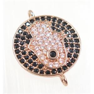 copper Hamsahand connector paved zircon, rose gold, approx 18mm dia