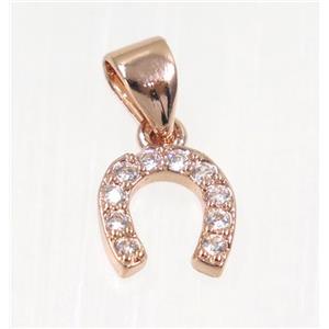 copper Wishbone pendant paved zircon, rose gold, approx 7-8mm