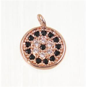 copper Circle pendant paved zircon, rose gold, approx 6mm dia