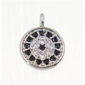 copper Circle pendant paved zircon, platinum plated, approx 8mm dia