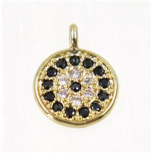 copper Circle pendant paved zircon, gold plated, approx 6mm dia