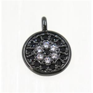 copper Circle pendant paved zircon, black plated, approx 8mm dia