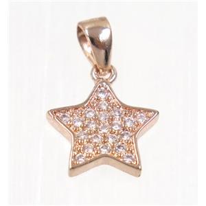 copper Star pendant paved zircon, rose gold, approx 10mm dia