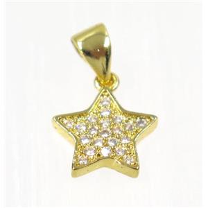 copper Star pendant paved zircon, gold plated, approx 10mm dia
