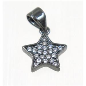 copper Star pendant paved zircon, black plated, approx 10mm dia