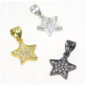 copper Star pendant paved zircon, mix color, approx 10mm dia