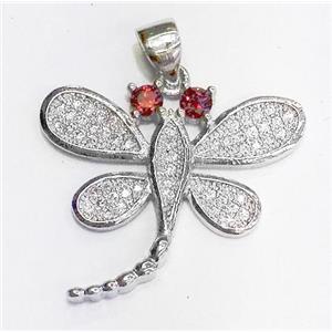 zircon, copper pendant, dragonfly, platinum plated, approx 18-30mm