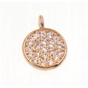 copper Circle pendant paved zircon, rose gold, approx 8mm dia