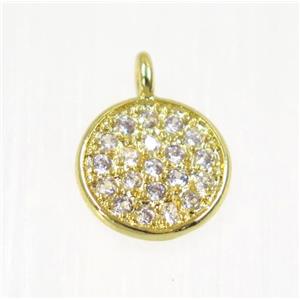 copper Circle pendant paved zircon, gold plated, approx 8mm dia