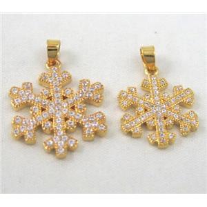 zircon, snowflake, copper pendant, gold plated, approx 20mm dia