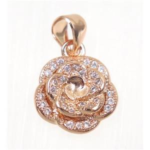 copper flower pendant paved zircon, rose gold, approx 12mm dia
