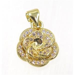 copper flower pendant paved zircon, gold plated, approx 12mm dia
