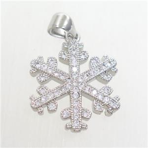 zircon, snowflake, copper pendant, silver plated, approx 20mm dia