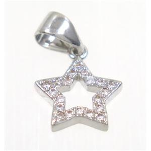 copper Star pendant paved zircon, platinum plated, approx 10mm