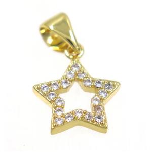 copper Star pendant paved zircon, gold plated, approx 10mm