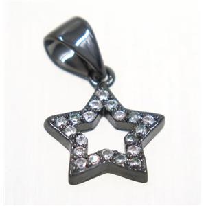 copper Star pendant paved zircon, black plated, approx 10mm