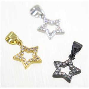 copper Star pendant paved zircon, mix color, approx 10mm