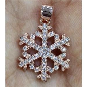 zircon, snowflake, copper pendant, red copper plated, approx 20mm dia