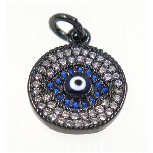 copper Evil eye pendant paved zircon, black plated, approx 13mm dia