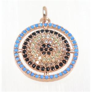 copper Circle pendant paved zircon, rose gold, approx 18mm dia