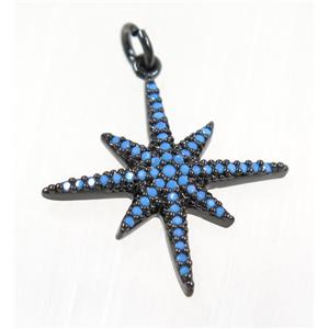 copper NorthStar pendant paved zircon, black plated, turq, approx 23x23mm
